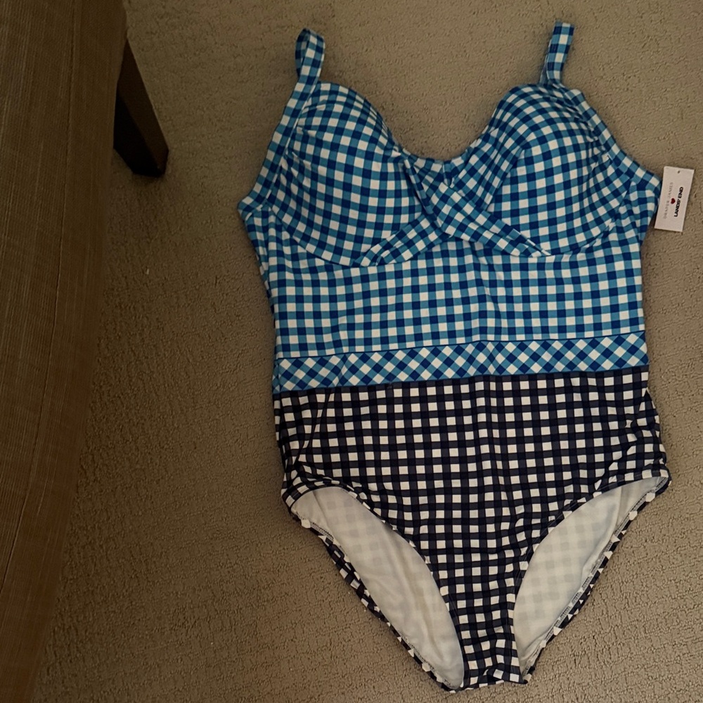 Draper James Blue and Black Checkered Kids One-Piece Swimsuit